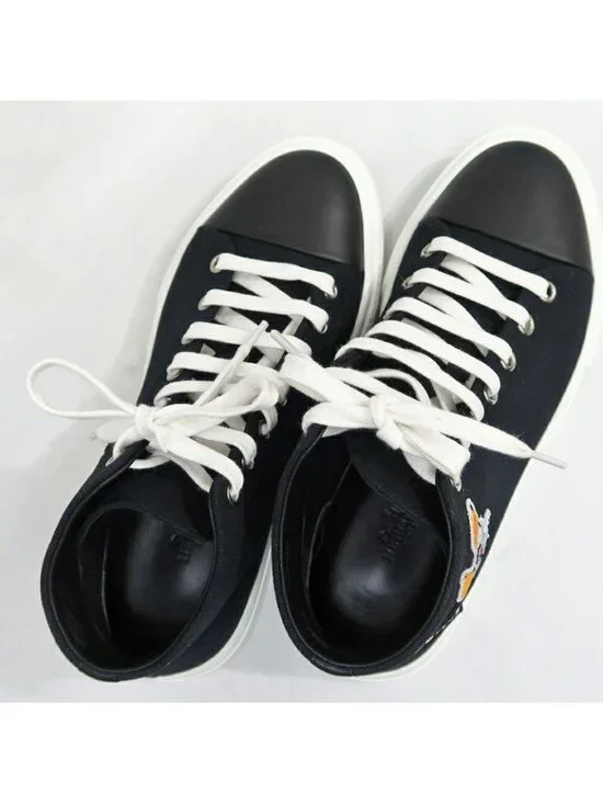 Hermes Iriko High Cut Sneakers 38 Black Canvas Leather